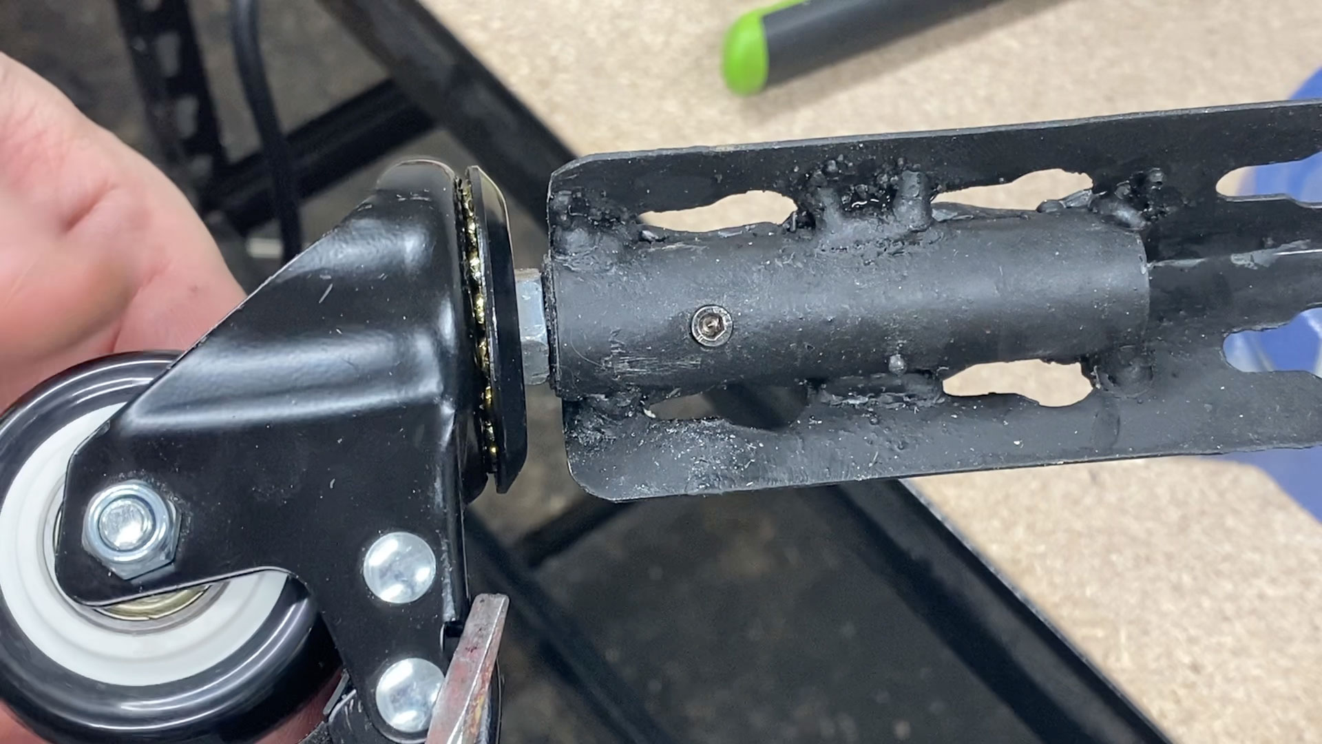 Super affordable DIY caster mounts for Muscle Rack brand shelving by