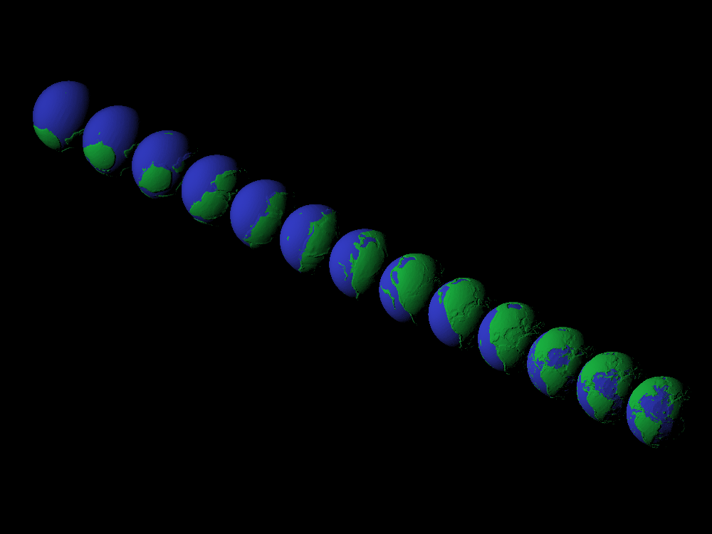 Earth from 540 to 20 Mya scaled one in sixty million