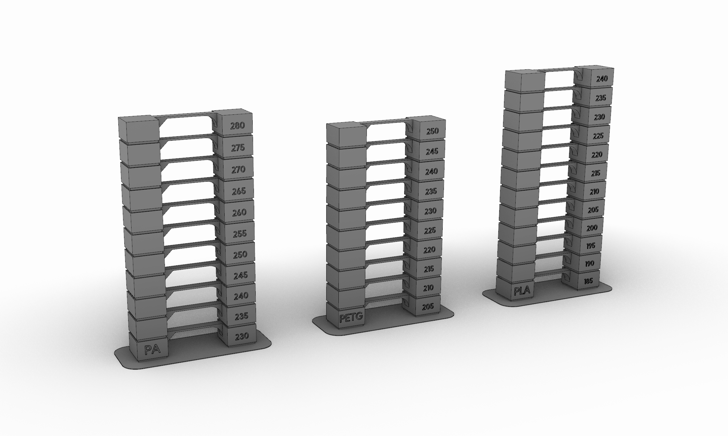 TempTowers PLA/PETG/PA