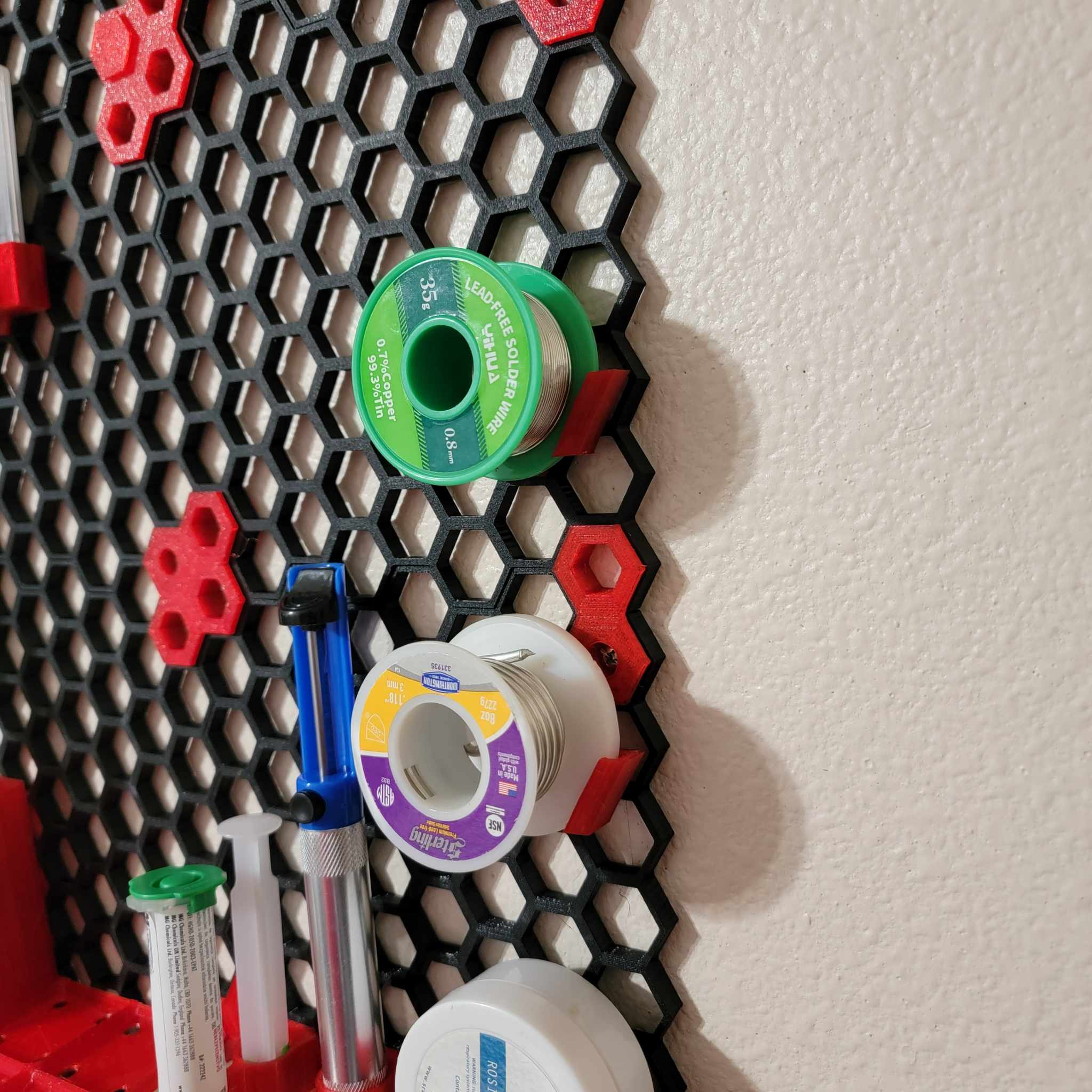 Solder Spool Holder for Honeycomb Storage Wall