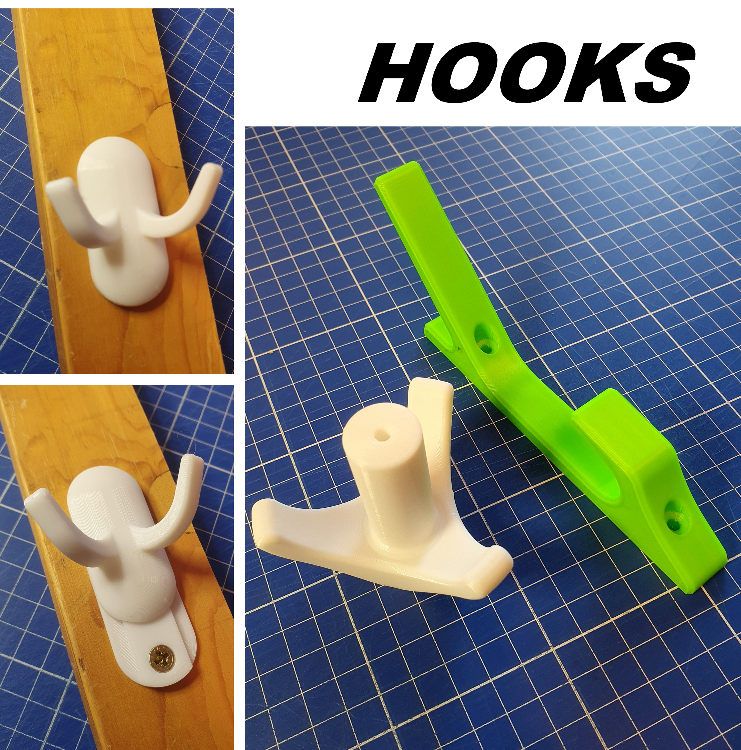 Hooks for wall and ceiling - double, triple, no supports needed