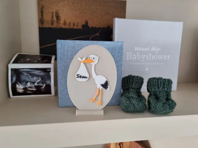 Stork birth card / Ooievaar geboorte kaartje (multicolor)