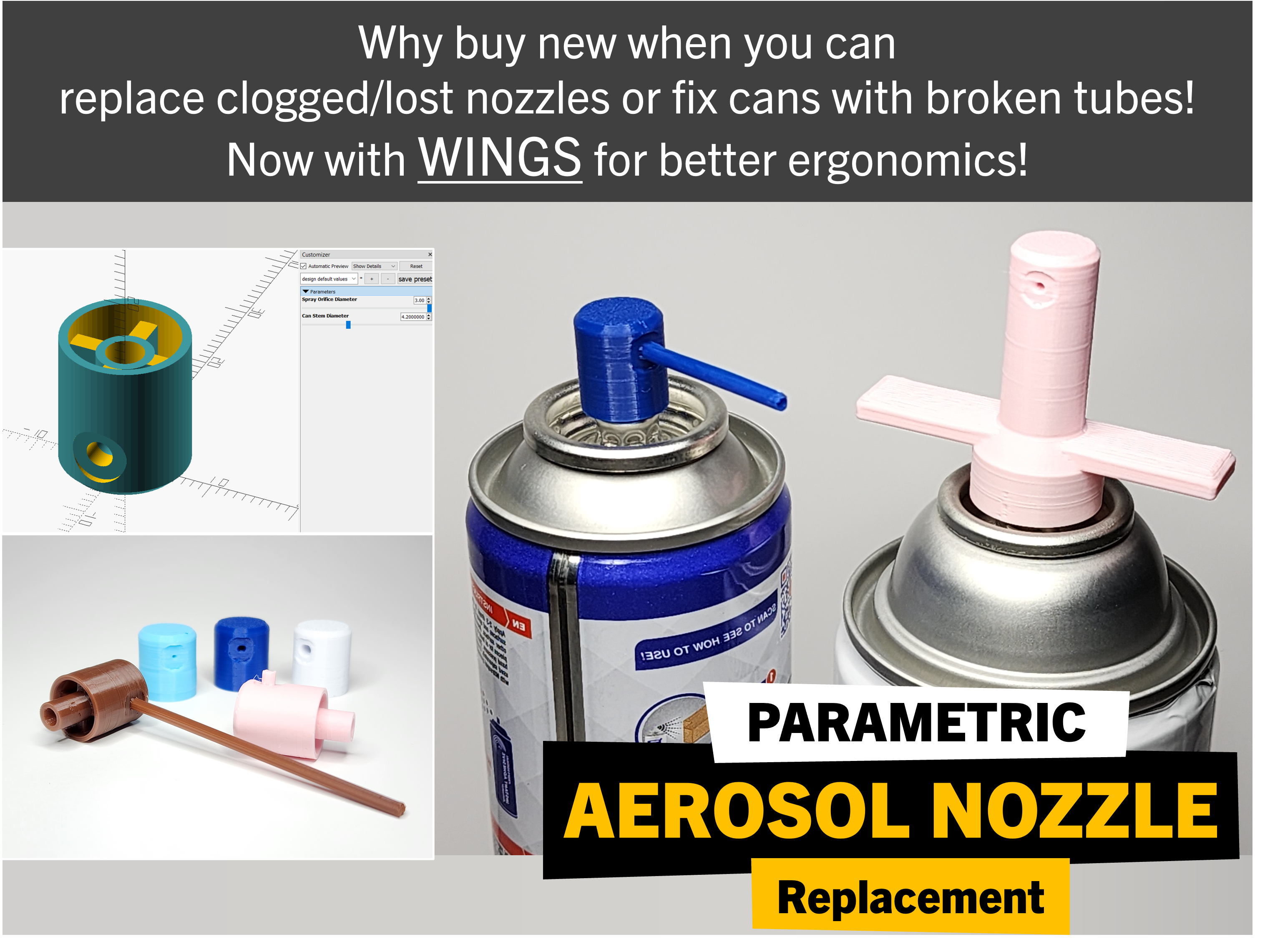 Parametric Aerosol Nozzle Replacement 3D model thumbnail