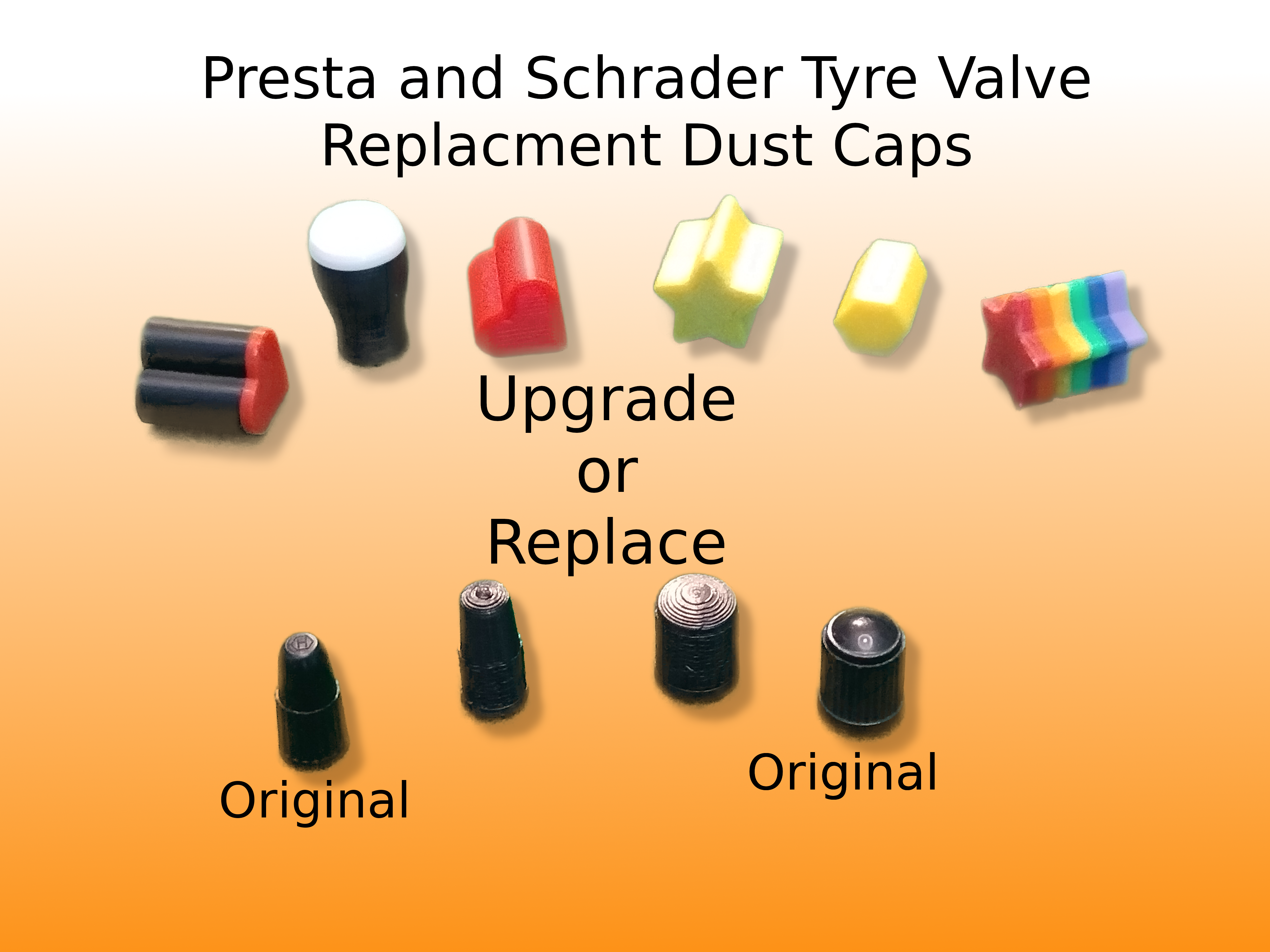 Tyre Valve Dust Cap Replacement - Schrader and Presta + Upgrade Designs - Car or Bicycle