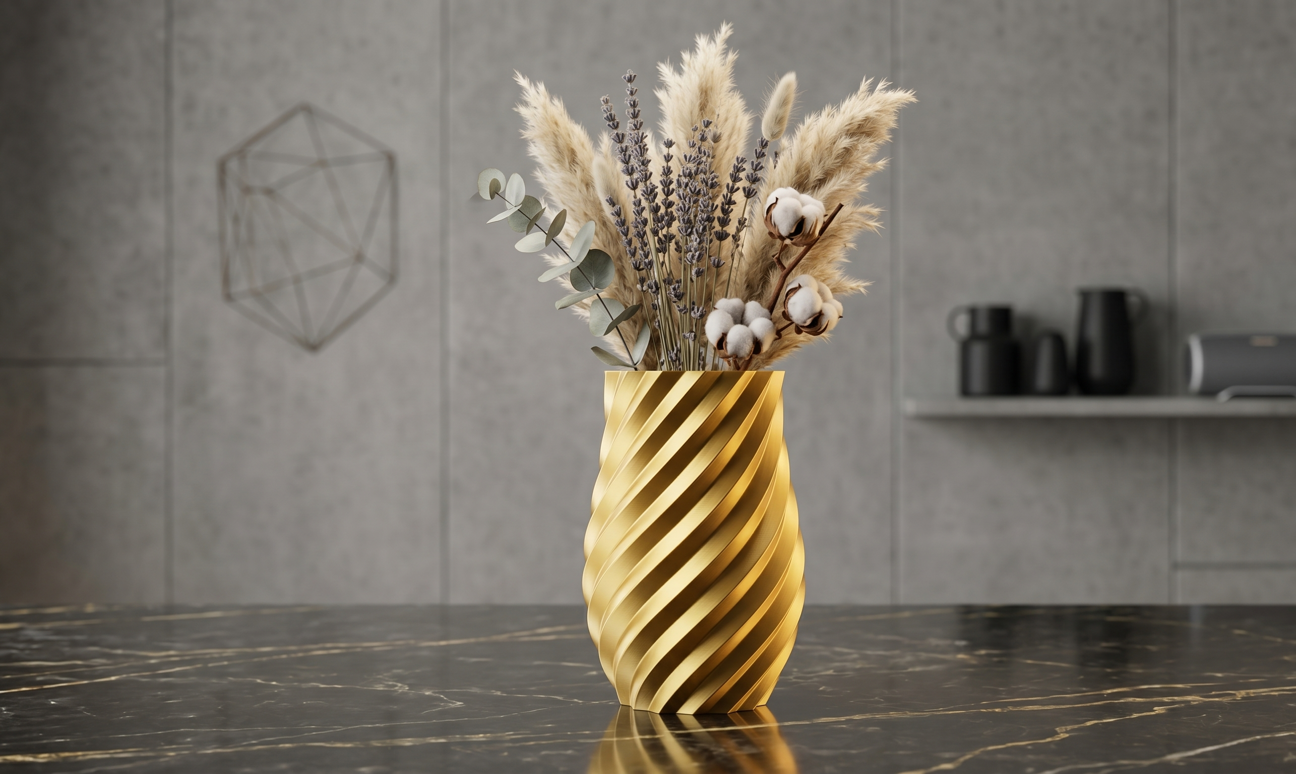 Geometric Gold Barrel Vase