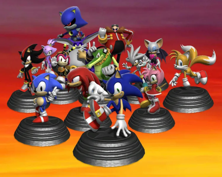 All the sonic the hedgehog characters: sonic, egg man, amy, shadow