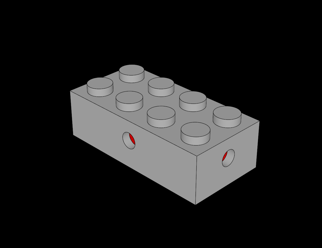 Lego Compatible (7049b.dat) Brick  2 x  4 with 4 Axle Bushes