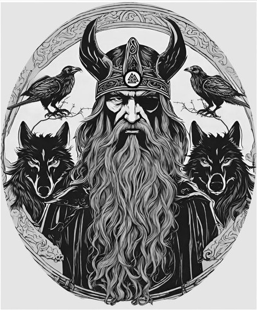 Hueforge of Odin with wolfs and ravens