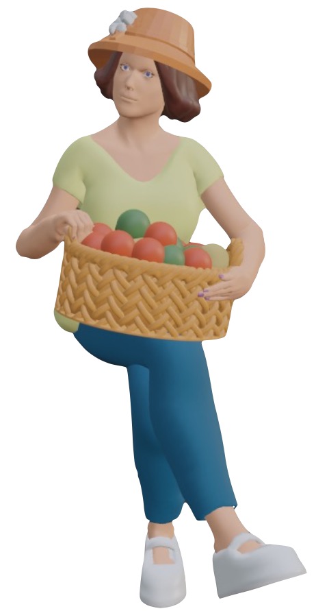Sitting woman with basket and apples (F006-Amanda)