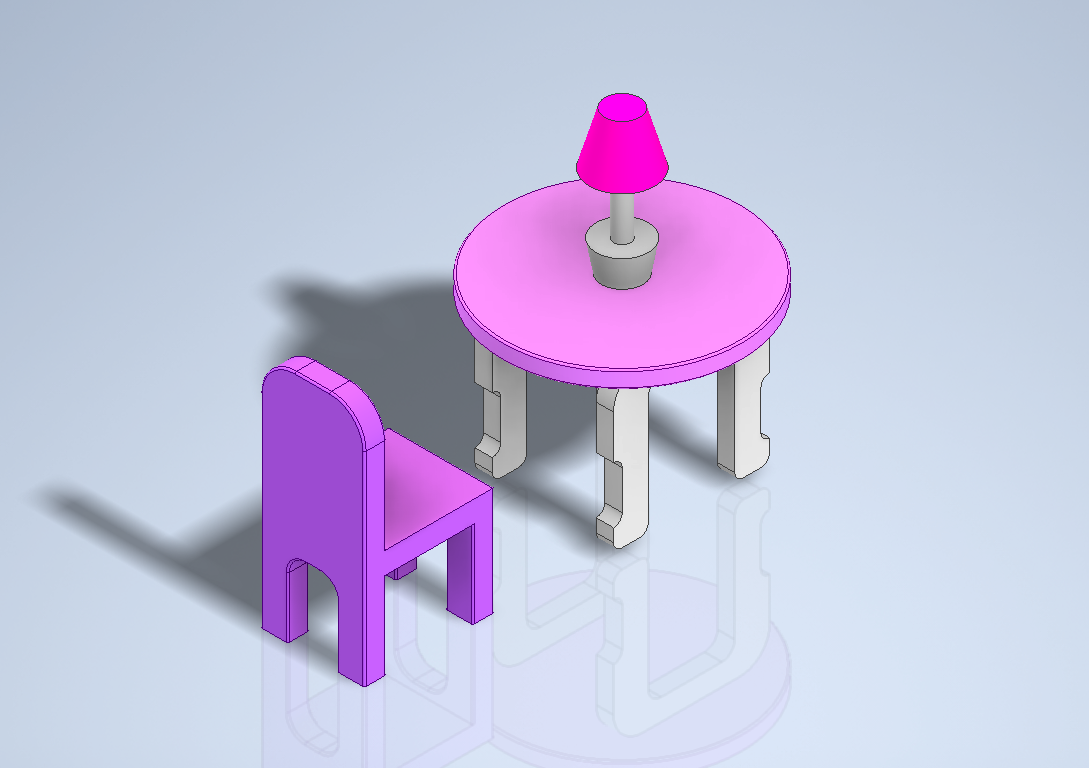 Furniture for dolls - Chair,lamp,table