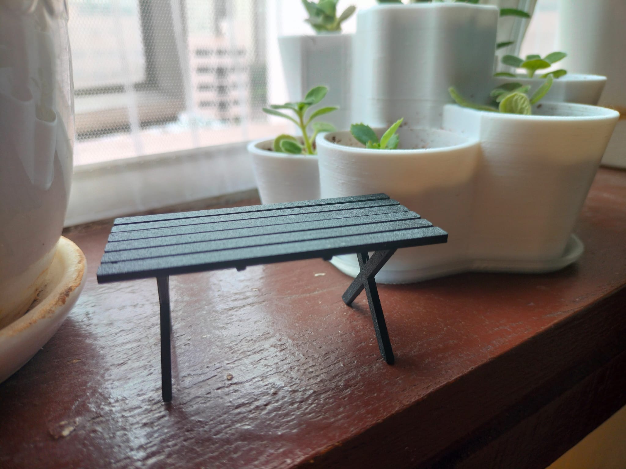 Outdoor wooden desk miniature model