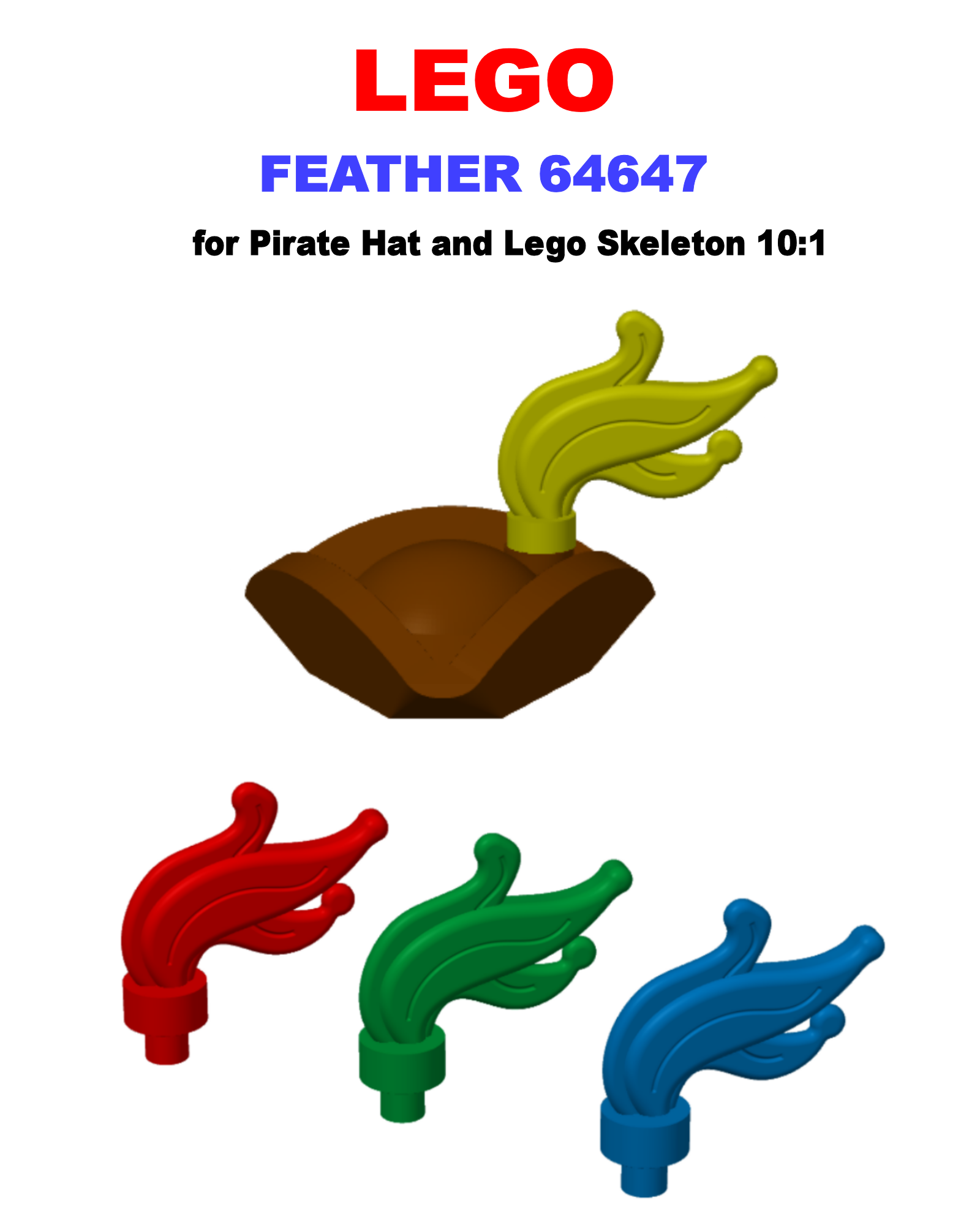 LEGO FEATHER 64647 for Pirate Hat and Lego Skeleton 10:1