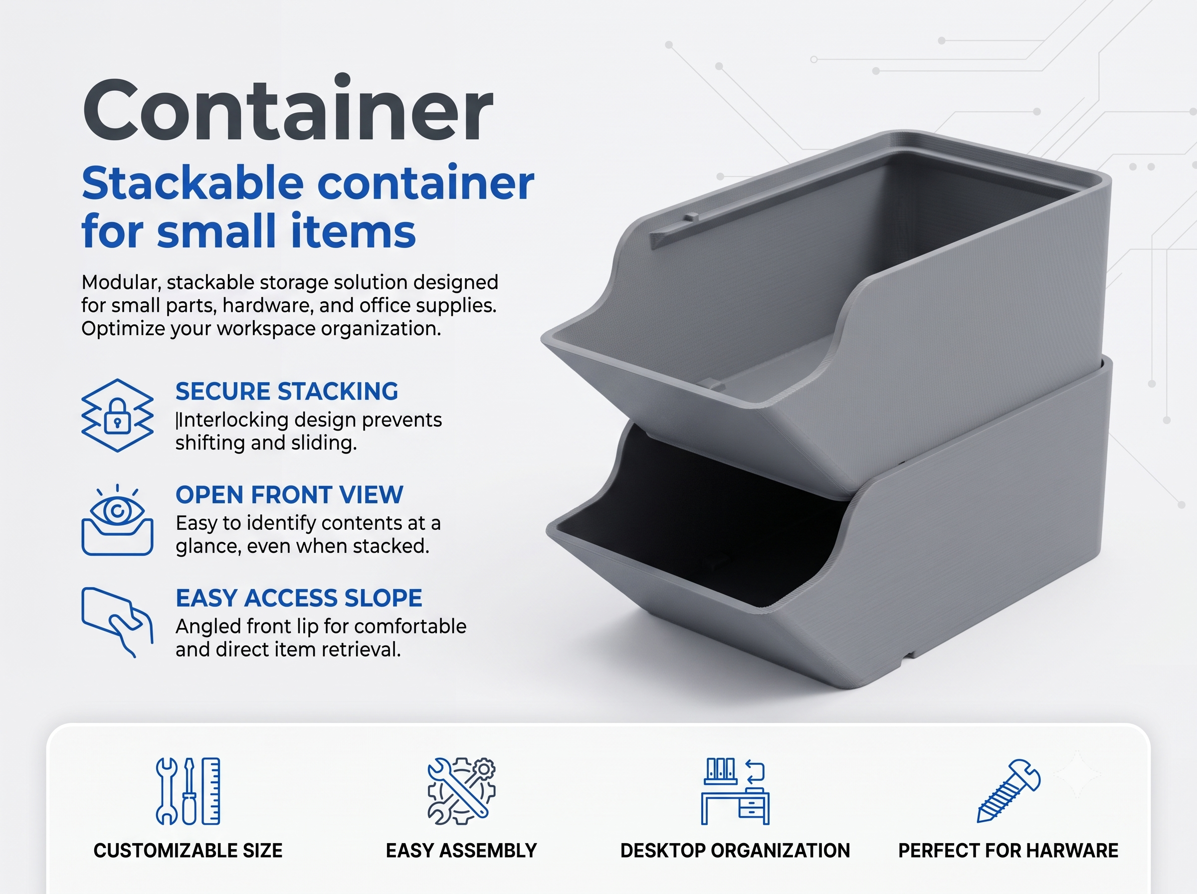 Miniatura 1 do modelo 3D Modular stackable container (organizer) for small items