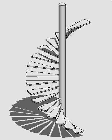 Open spiral staircase in parts. Easy to print. Scalable. 18 stairs.