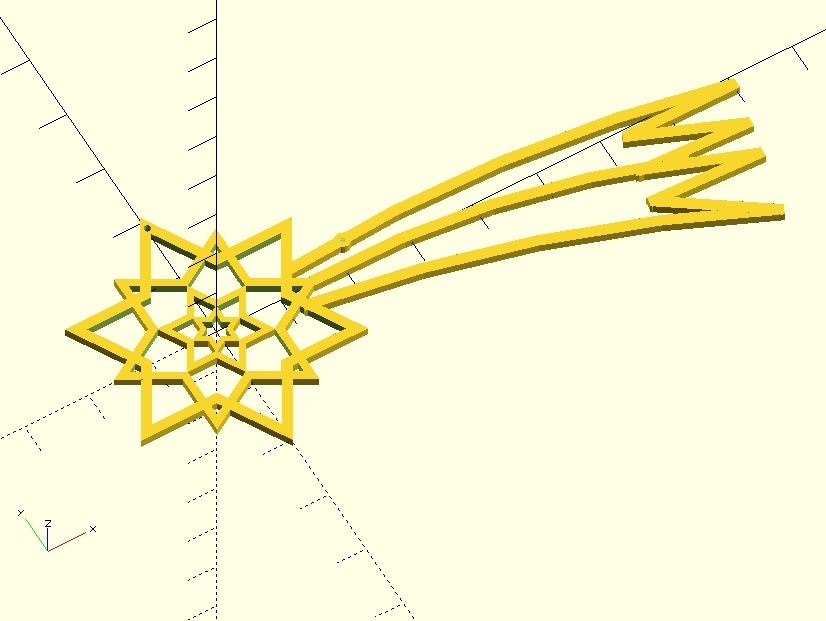 Parametric Flat Star with optional comet tail (OpenSCAD Customizer) — thumbnail 2