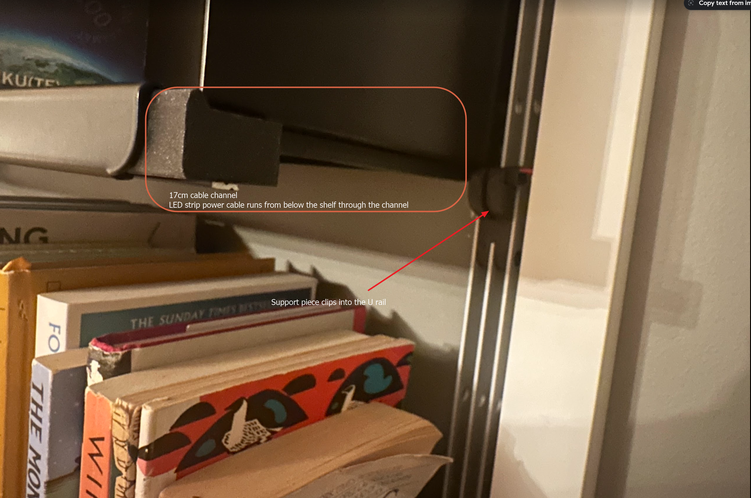 Vitsoe 606 shelf LED cable channel