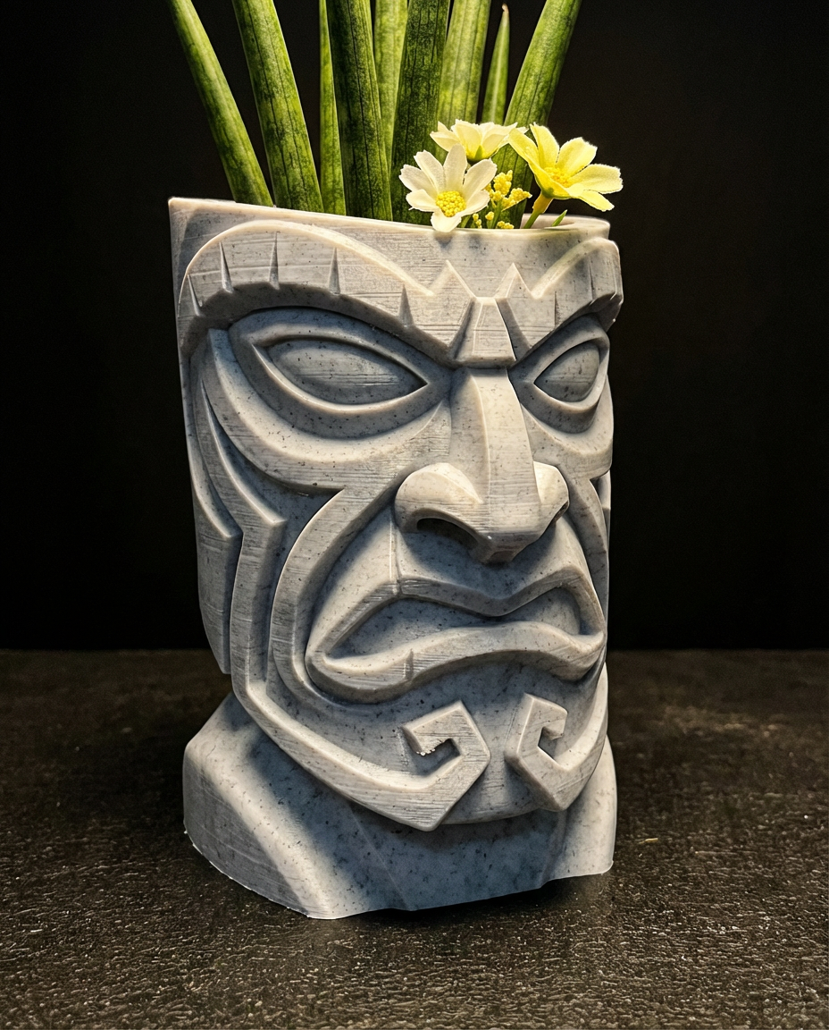 Polynesian Tiki Planter | Tribal Totem Flower Pot | Exotic Garden Decor 3D Print