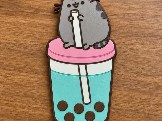 pusheen drinking boba tea