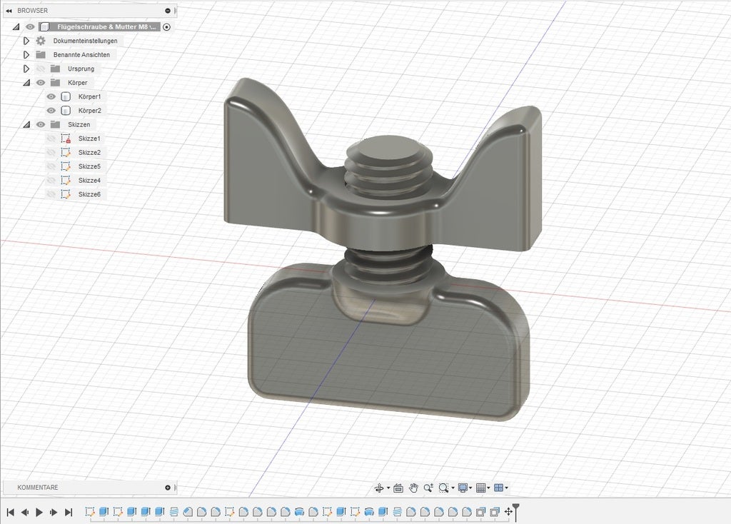 Wing Nut and Screw M8 (parametric)