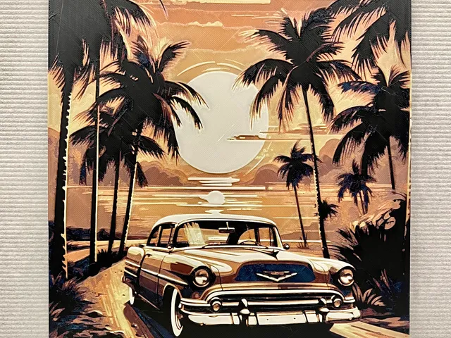 Retro Car at Sunset - Hueforge Filament Painting