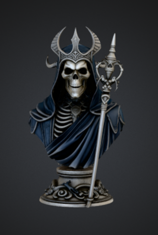 Necromancer Skeleton Bust – Dark Fantasy Lich King Statue with Staff