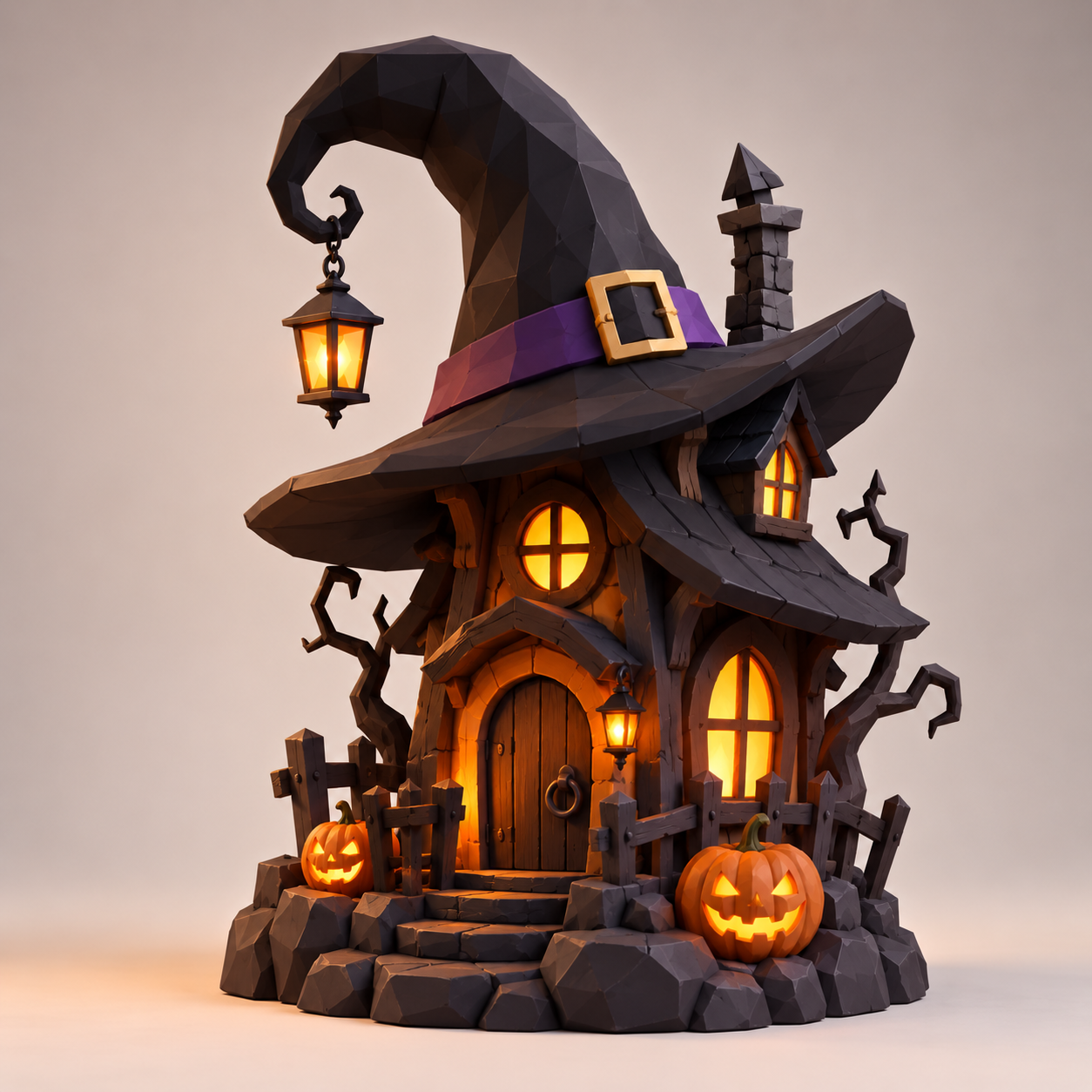 Halloween Low-Poly Witch House – Spooky Halloween Decoration