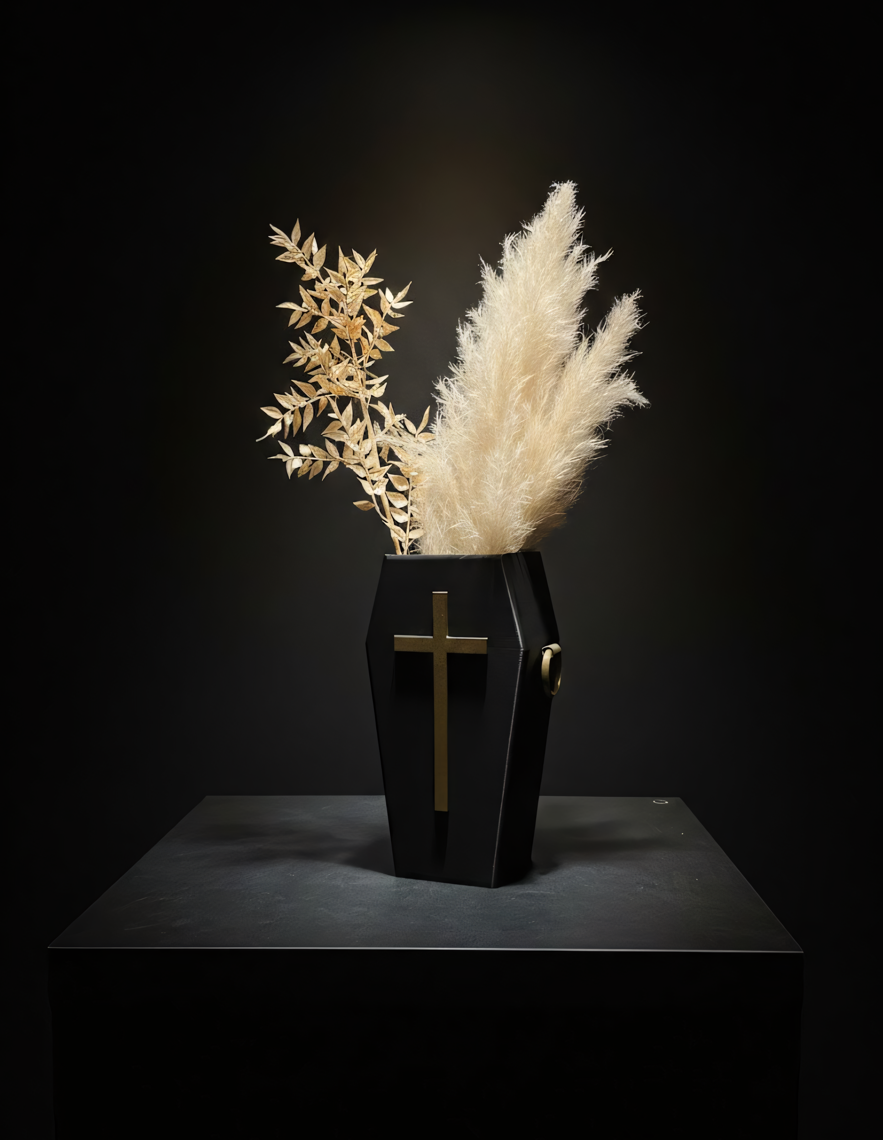 Coffin Vase with Decorative Cross