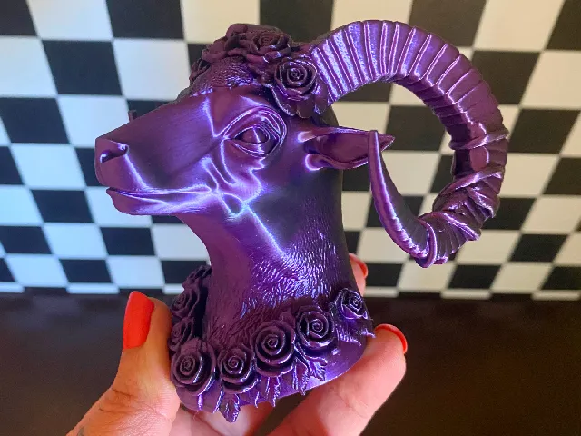 Floral Ram Bust - Gothic Floral Goat Bust with Curved Horns