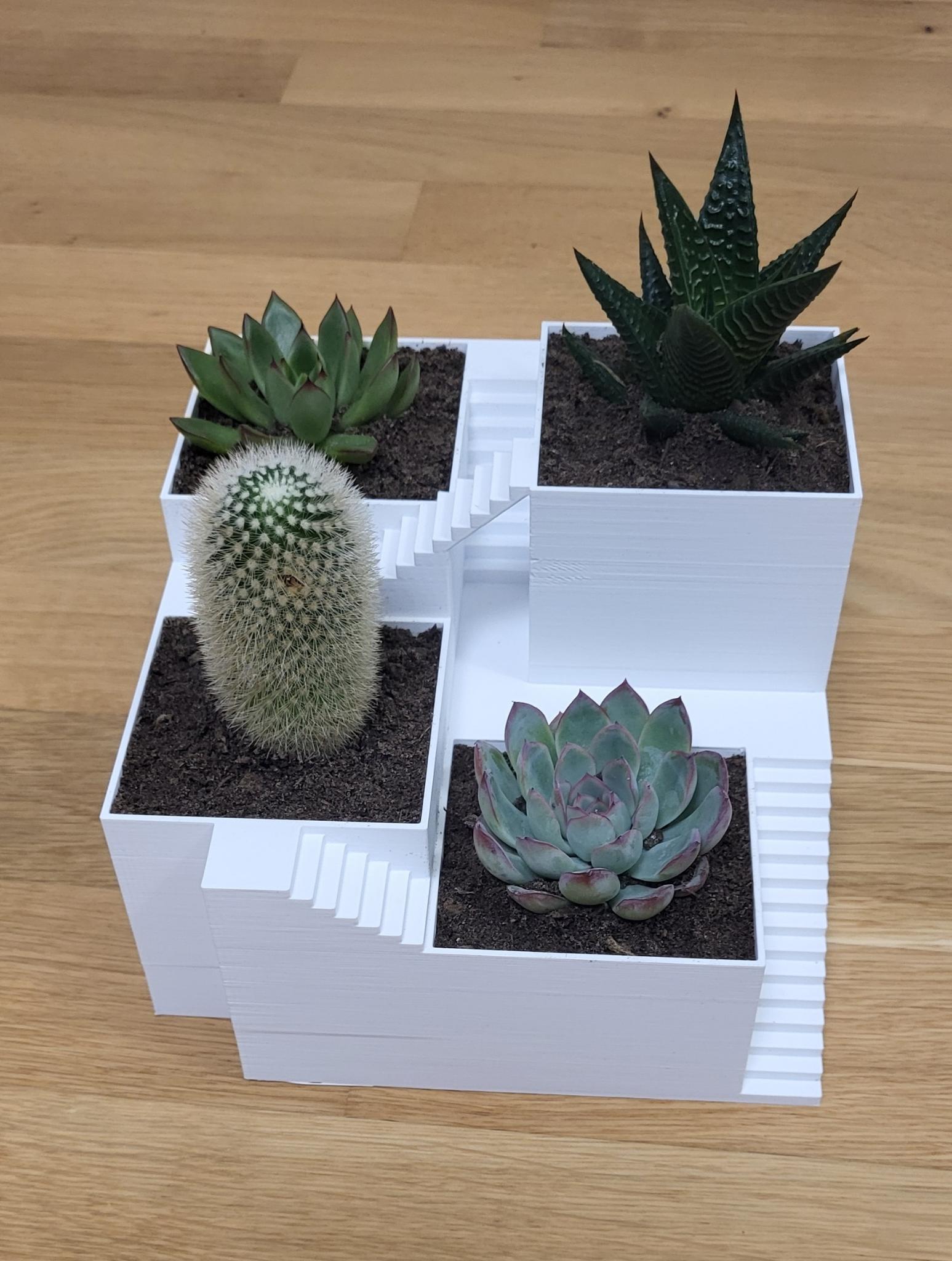Multi-Level Mini Town Planter with Staircases