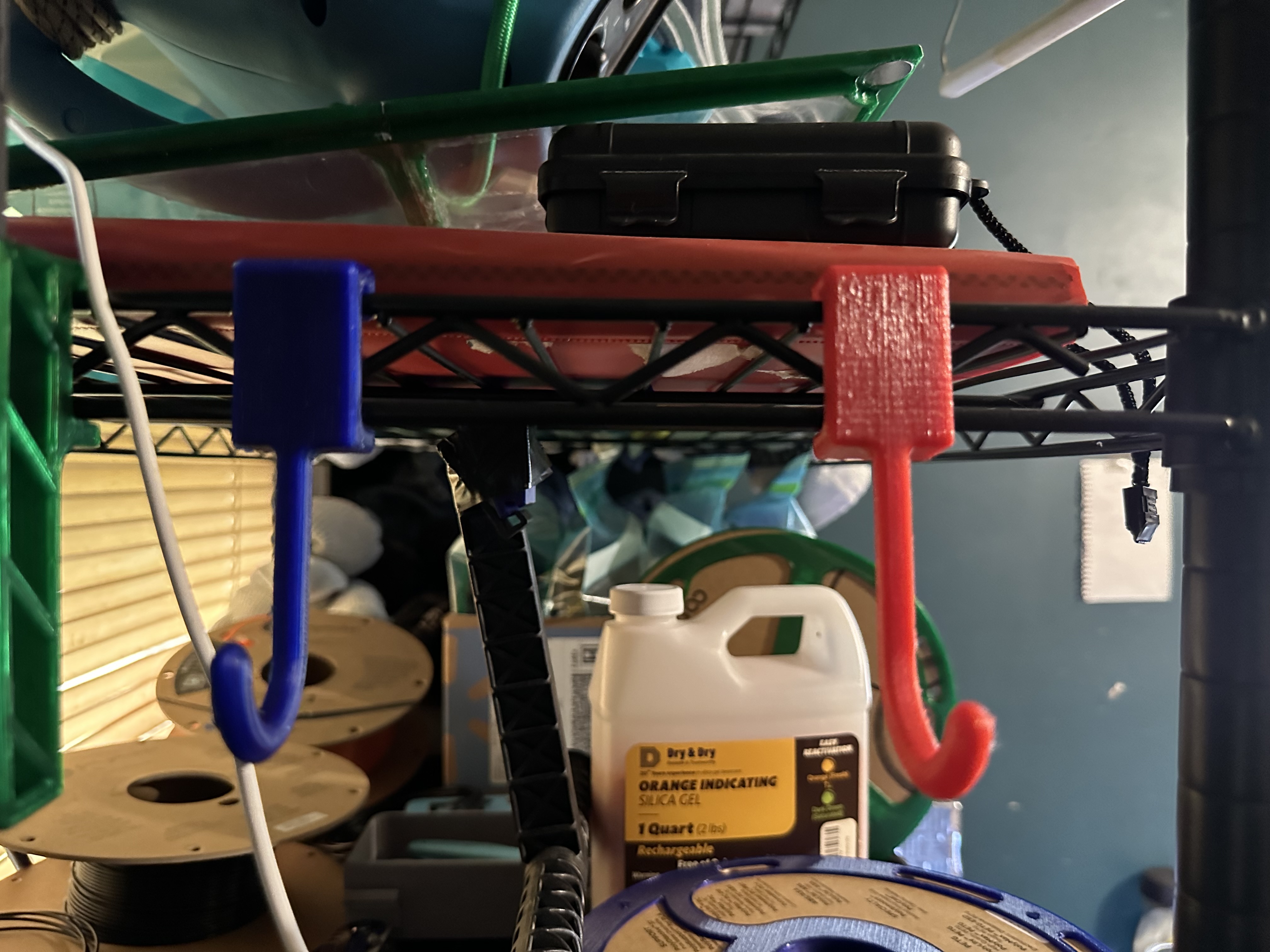 wire metal shelf hooks and phone/tablet holder