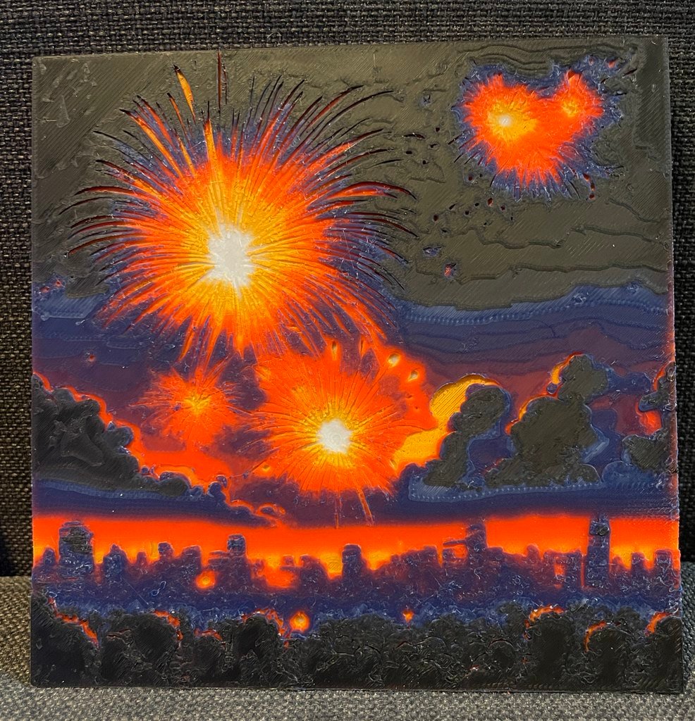 Fireworks at Night - Dual Lithophane Hueforge Print