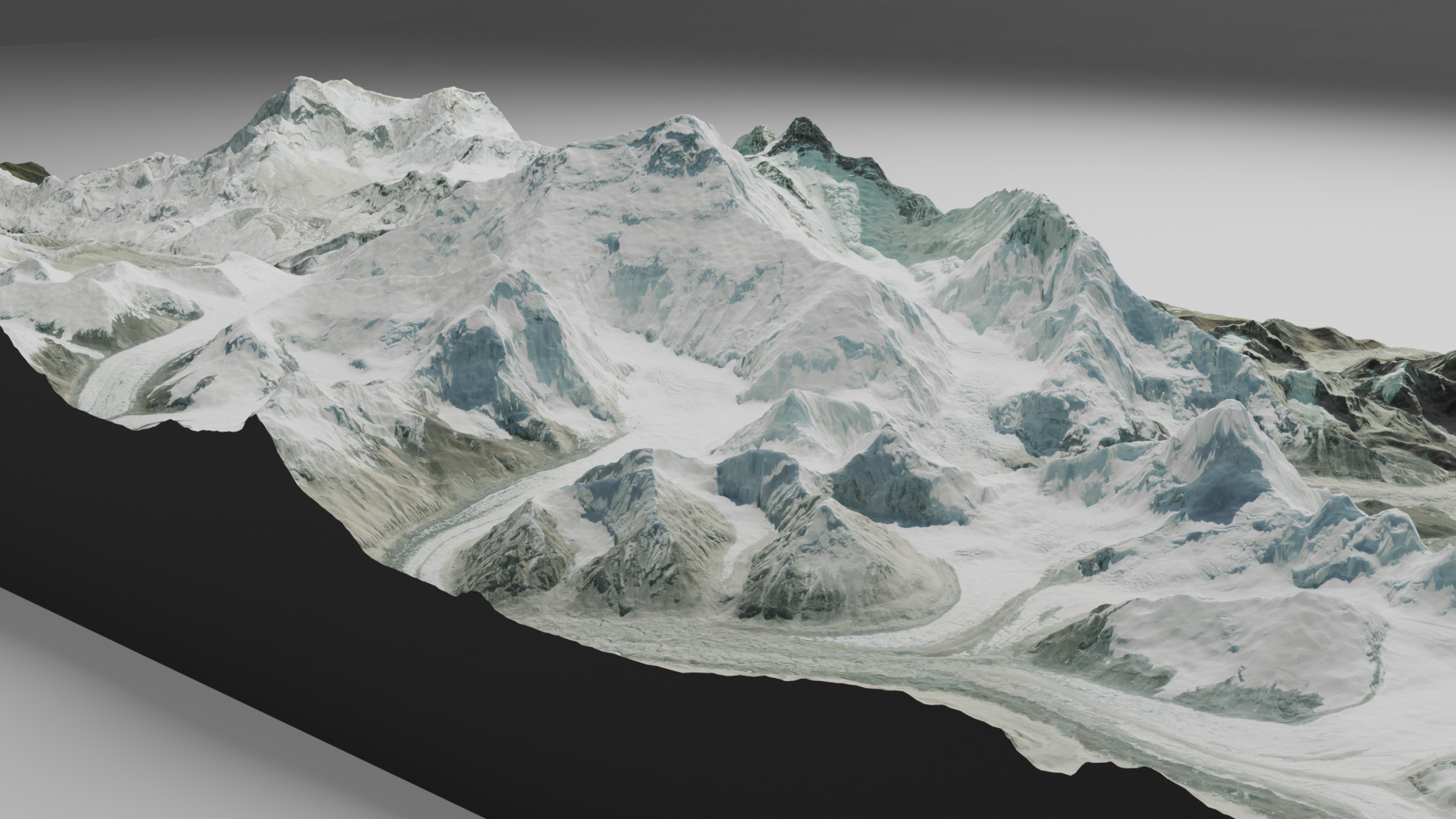 Mt Everest topographic map with surrounding himalayas landscape