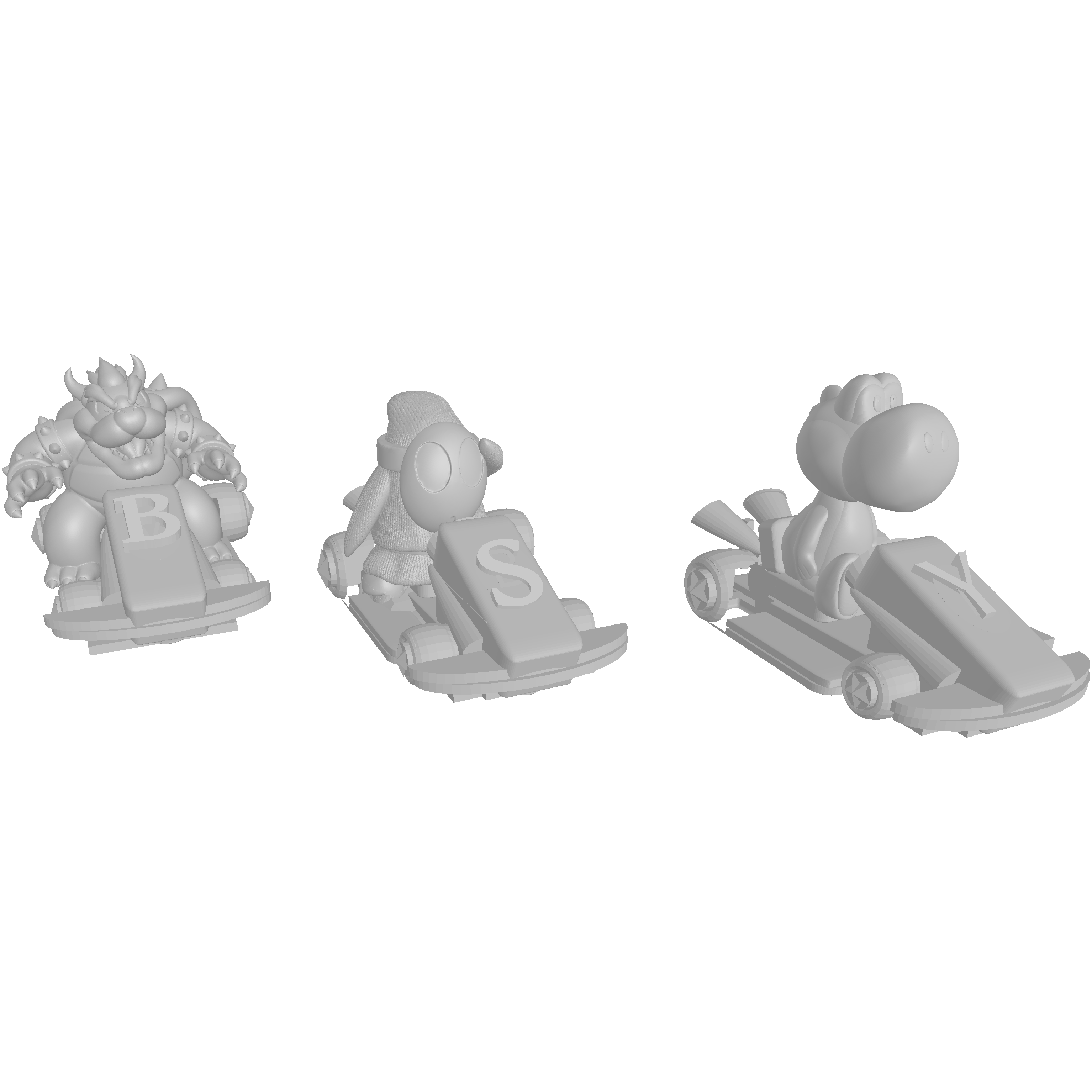 bowser , shy guy and yoshi from mario kart