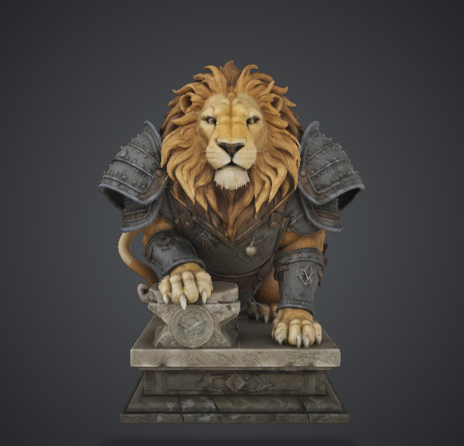 Armoured Lion Guardian Statue – Regal Fantasy Protector