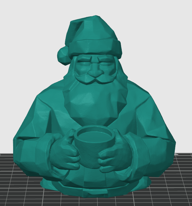 Low poly Santa Clause holding hot cocoa bust