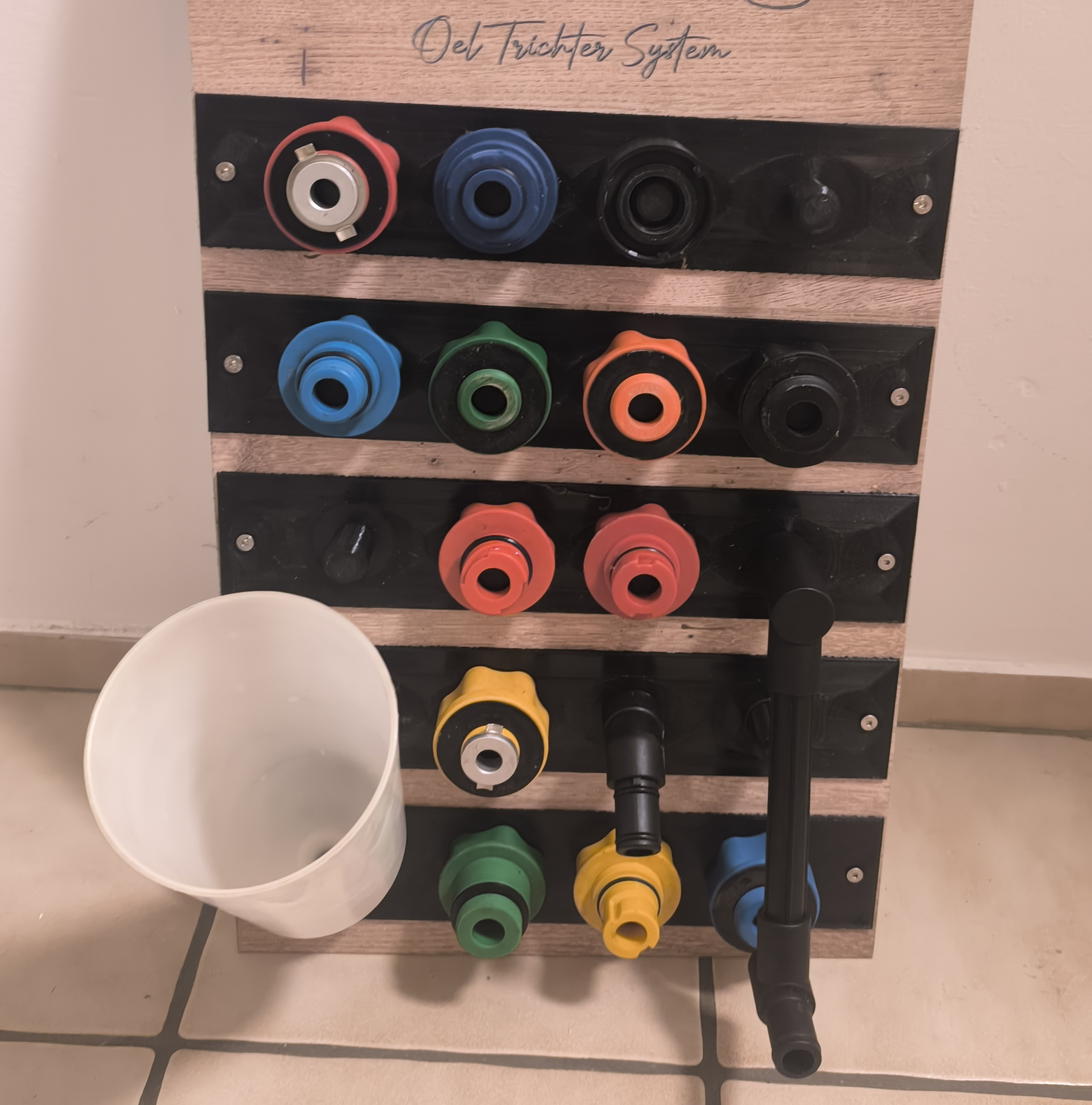 Öl Einfülladapter Öltrichter Universal Set / System Wandhalterung