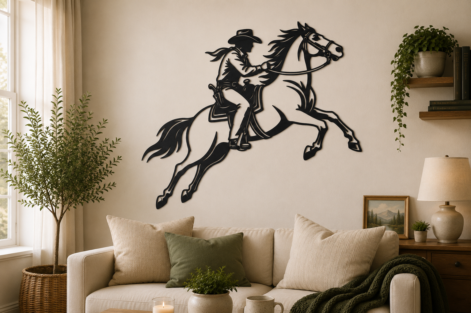 Cowboy Riding Horse 2D Wall Art