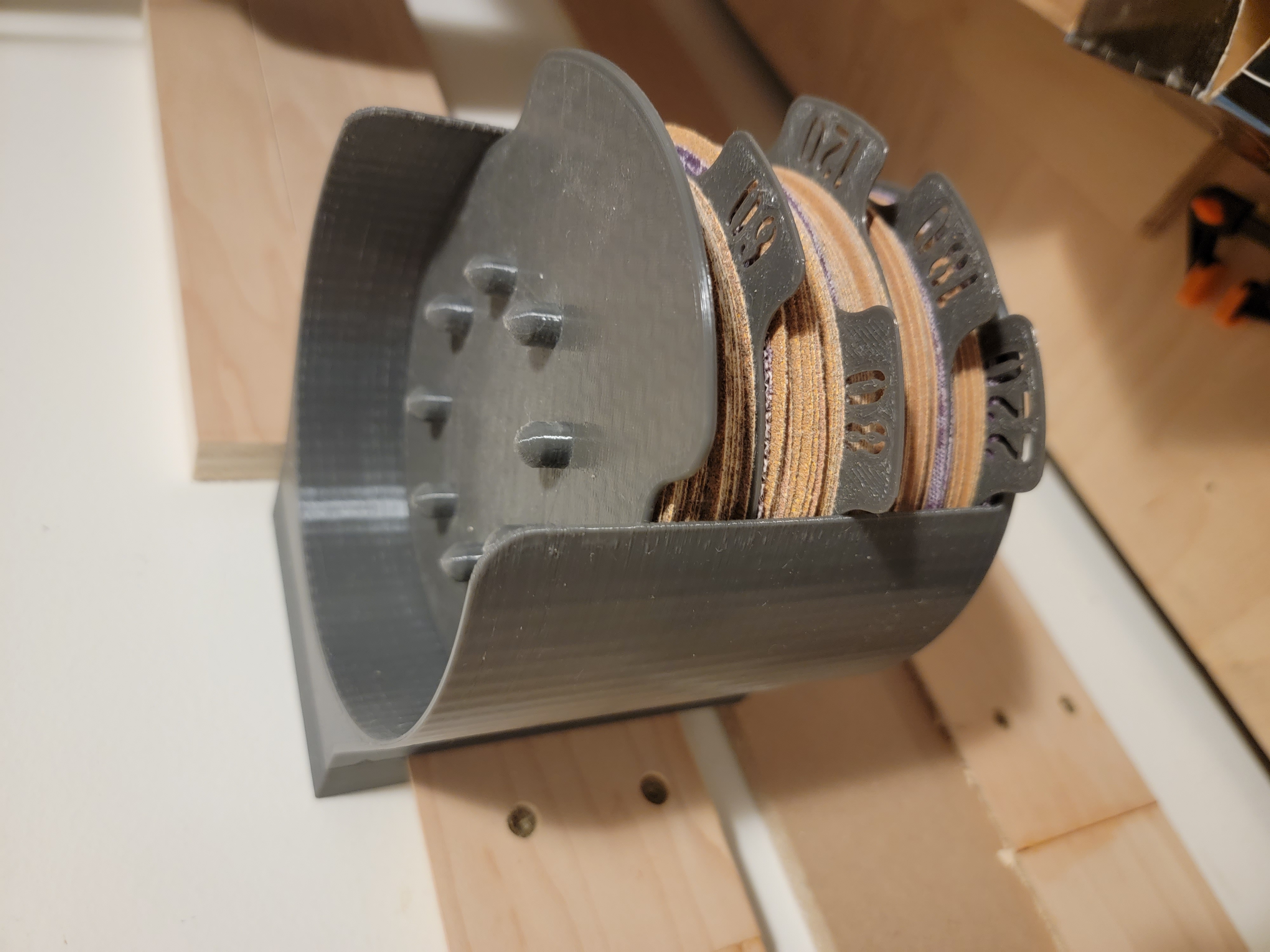 Sandpaper Storage 5inch French Cleat with dividers and ROS positioner - parametric
