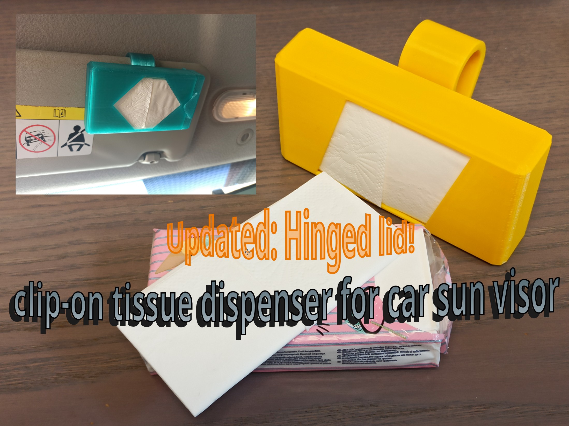 clip-on tissue dispenser for car sun visor