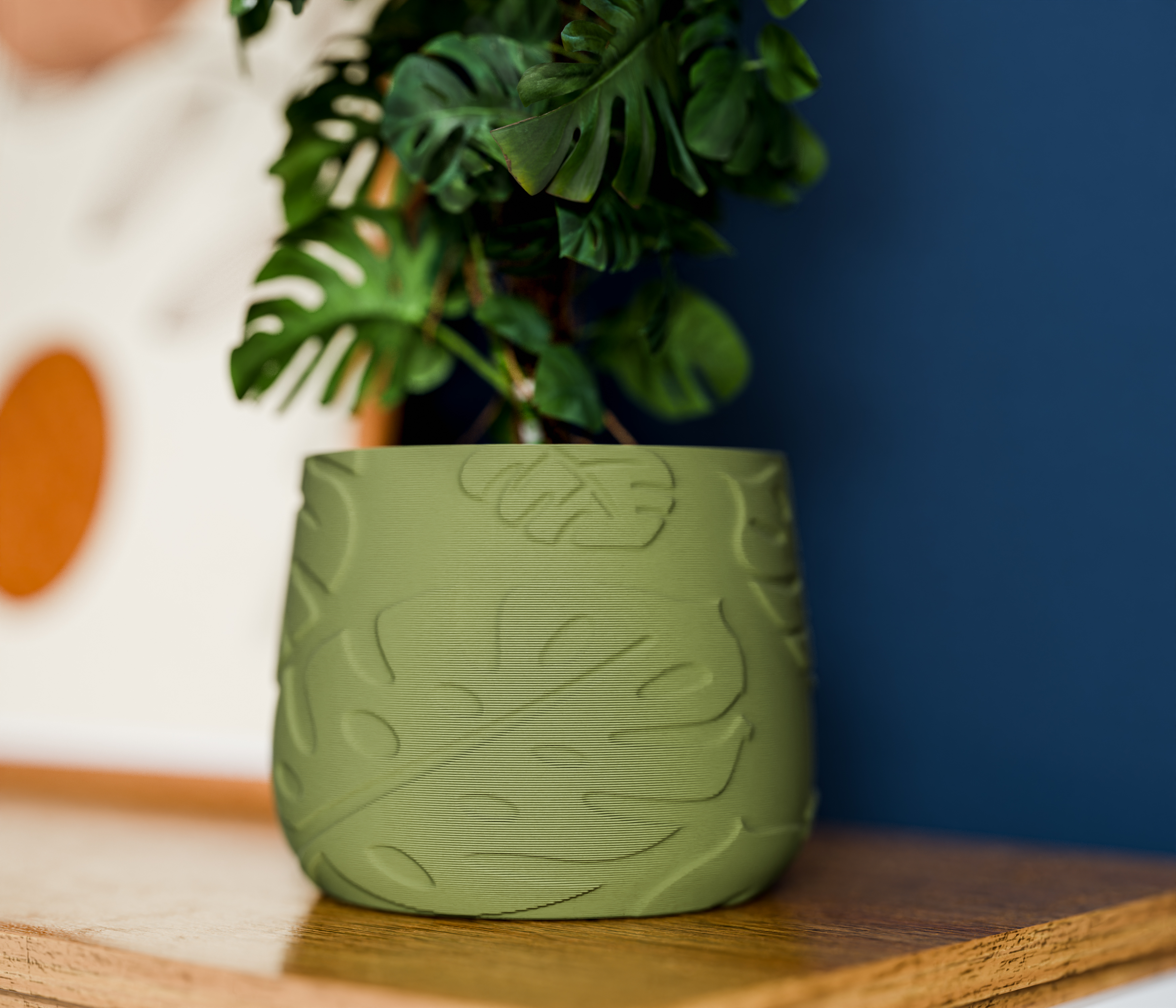 Indoor Plant Pot with Monstera Texture
