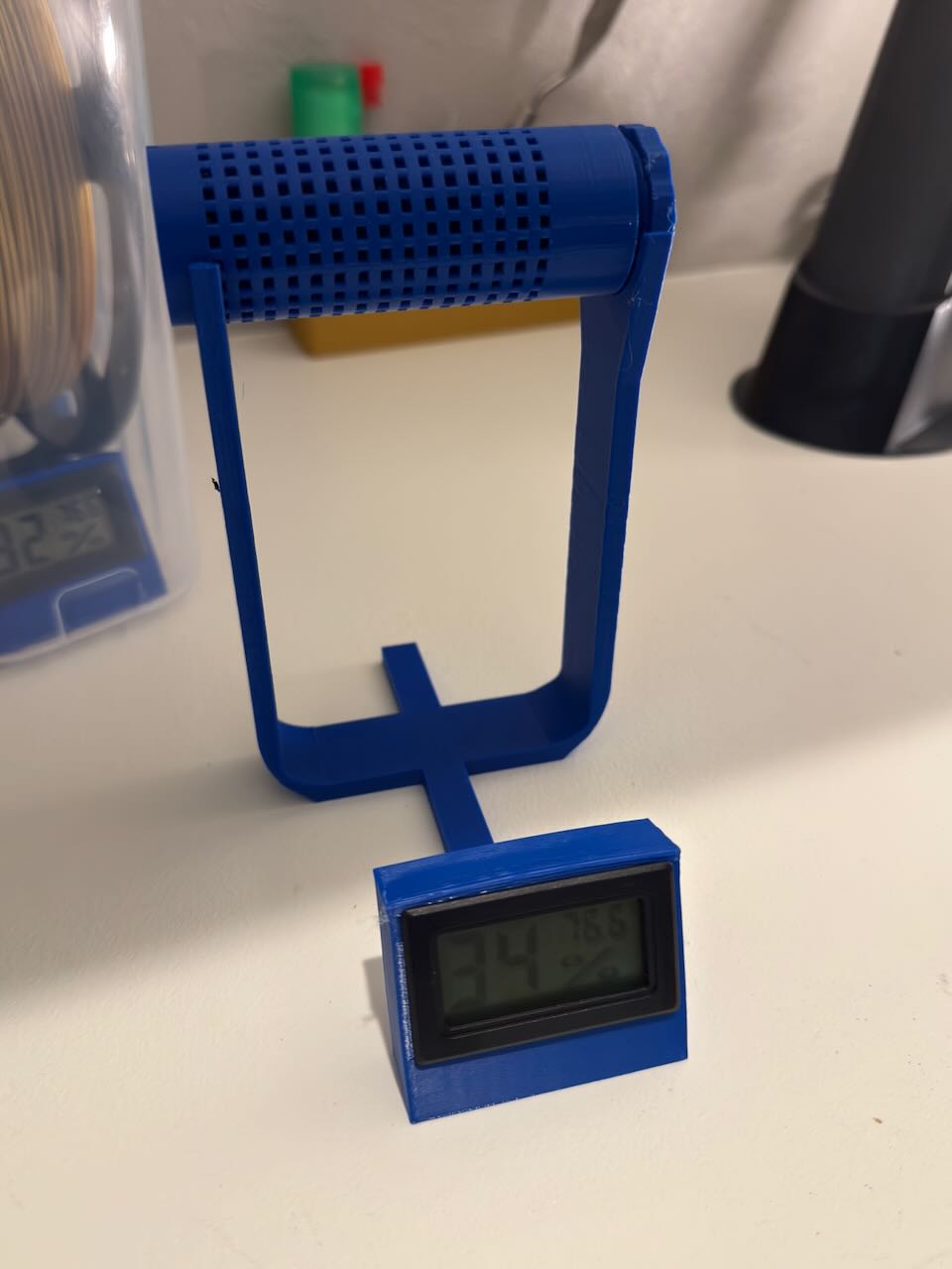 Dry Box (Cereal Box) Filament Spool Holder + Hygrometer + Dessicant Holder