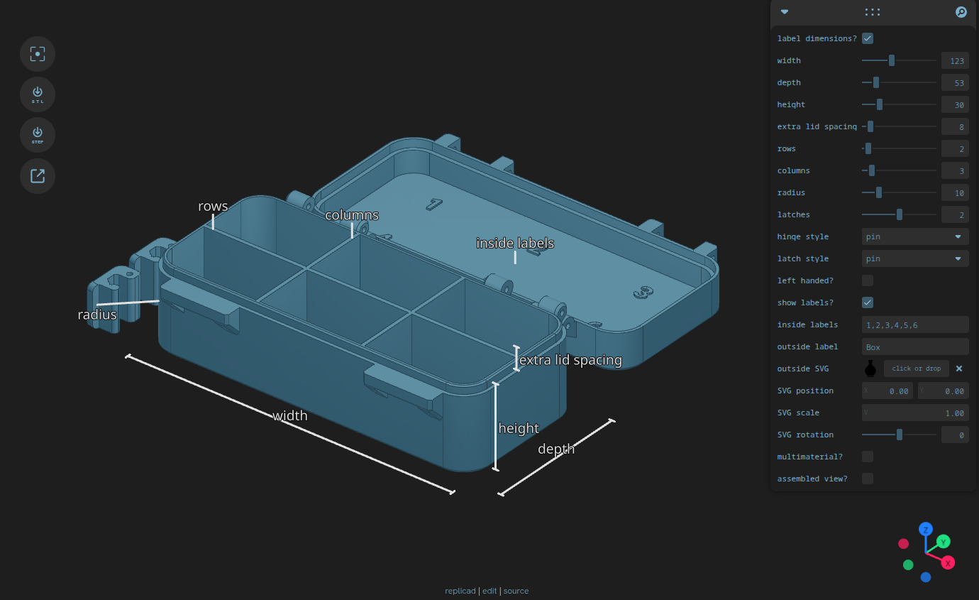 Miniatura 2 do modelo 3D Parametric hinged small parts box