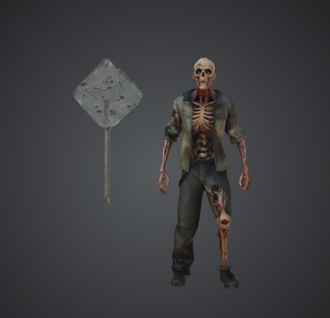 Realistic Zombie Walker – Post-Apocalyptic Undead with Road Sign