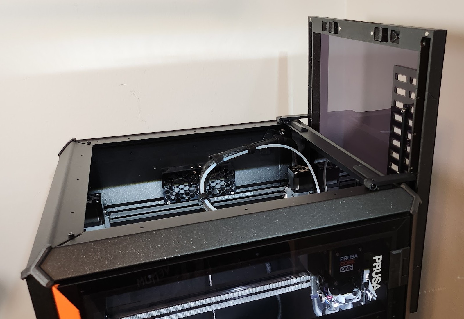 Prusa Core One sliding & hinged top cover with optional automated ventilation