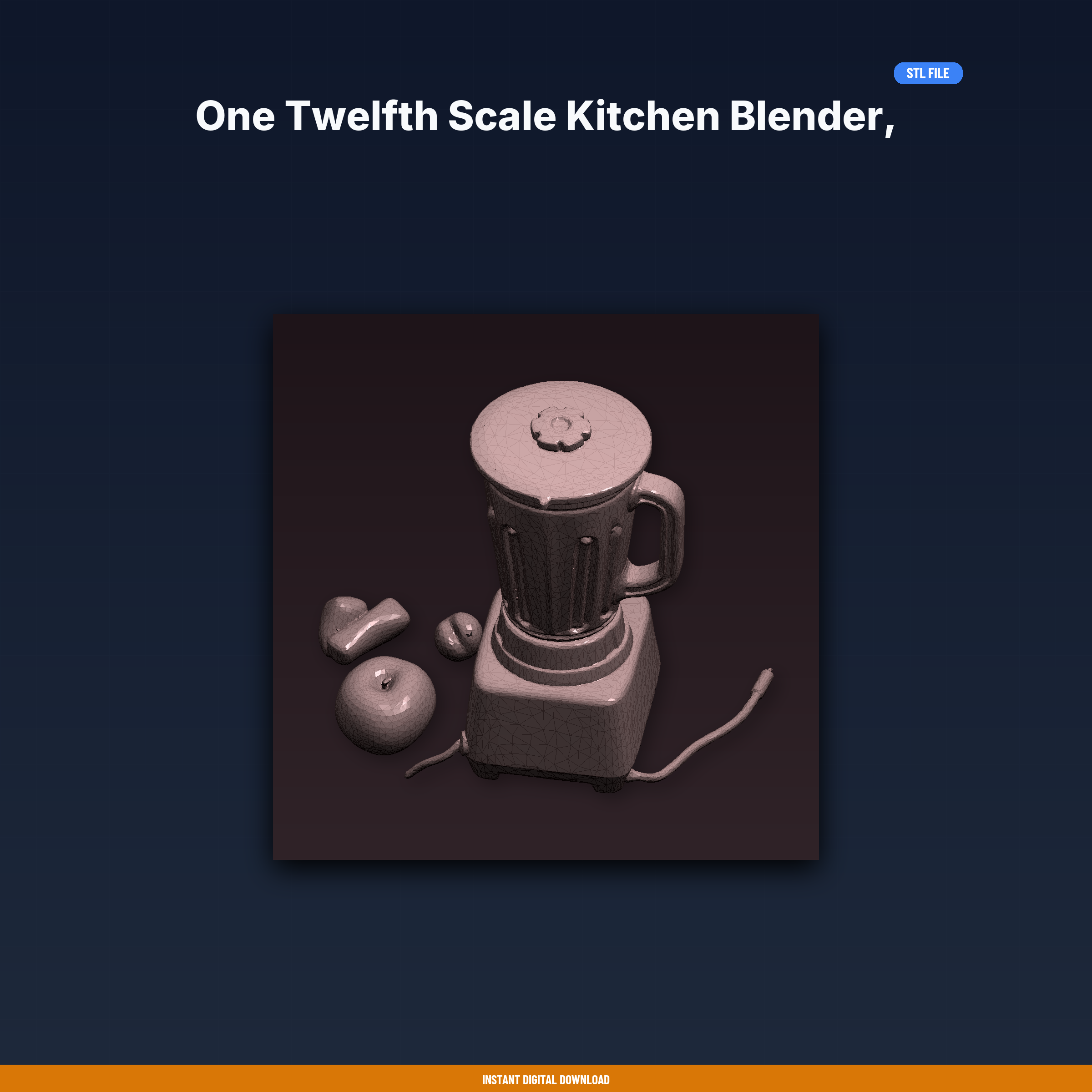 One Twelfth Scale Kitchen Blender, Glass Jar Style, Dollhouse - 3D Printable STL File