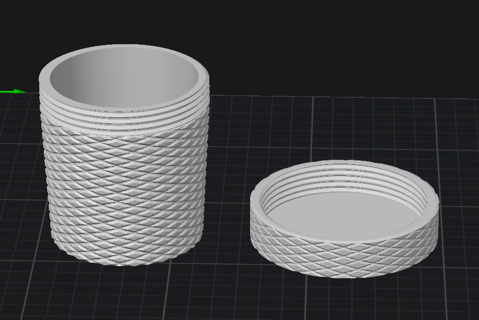 Twist top circular container.