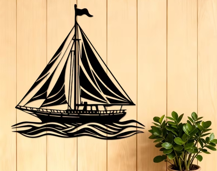 Sailboat on Waves Wall Art