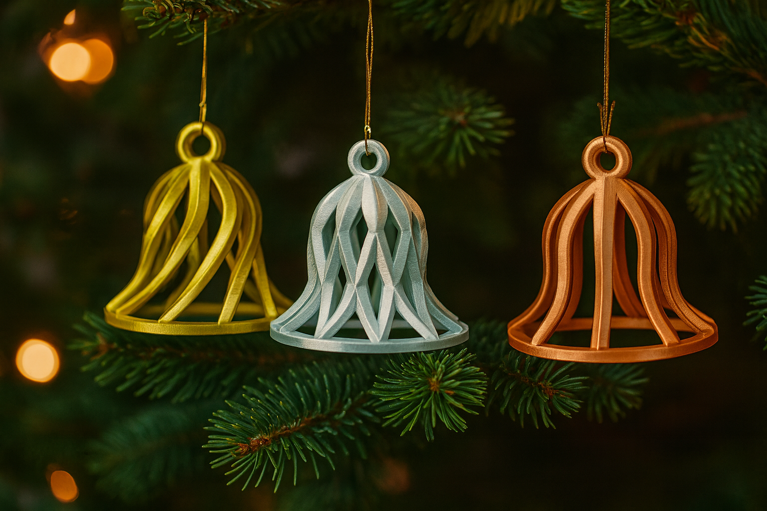 Open Frame Spiral & Lattice Holiday Bell Ornaments – Elegant Christmas Decor