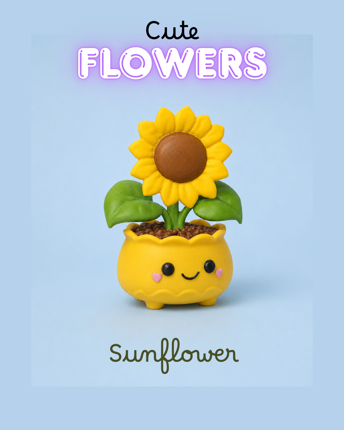 Floral Vase with Sunflower and Leaves 3D Print F2