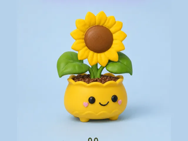 Floral Vase with Sunflower and Leaves 3D Print F2